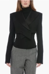 Laquan Smith Crossed Cropped Blazer With Satin Lapel