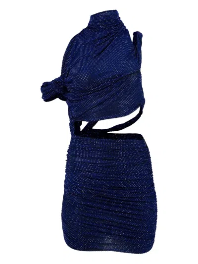 Laquan Smith Crystal-embellished One-shoulder Mini Dress In Blue