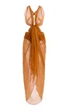 Laquan Smith Cutout Silk Maxi Dress In Orange