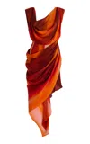 Laquan Smith Draped Midi Dress In Orange