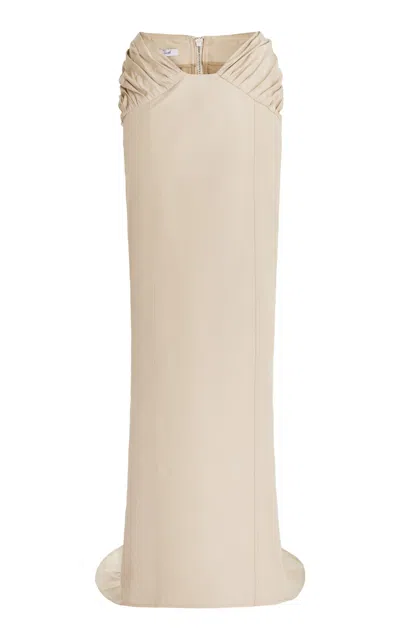 Laquan Smith Draped Silk-cotton Maxi Skirt In Neutral