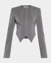 Laquan Smith Embellished Denim Tailored Zip Jacket In Gray