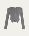 Laquan Smith Embellished Denim Tailored Zip Jacket In Gray