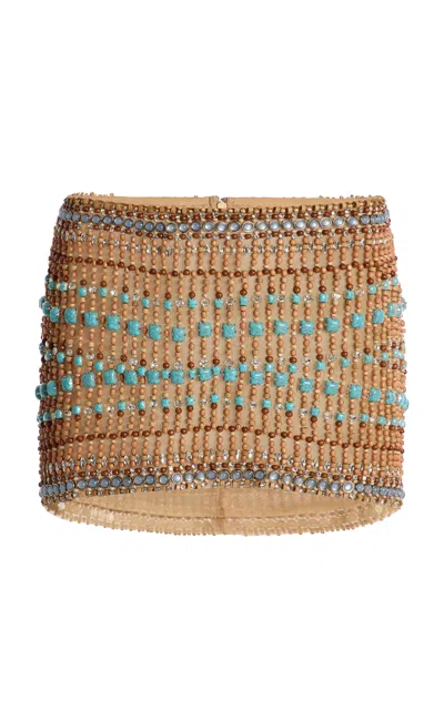 Laquan Smith Embellished Mini Skirt In Brown