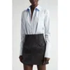 Laquan Smith Fitted Button Down With Peplum And Pleated Shoulder With Exagerated Cuff Sky In Blue