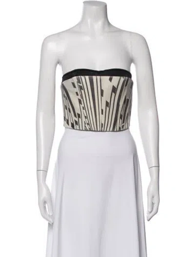 Pre-owned Laquan Smith Graphic Print Strapless Crop Top In White