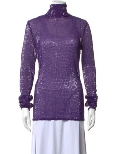 Pre-owned Laquan Smith Graphic Print Turtleneck Top W/ Tags In Purple