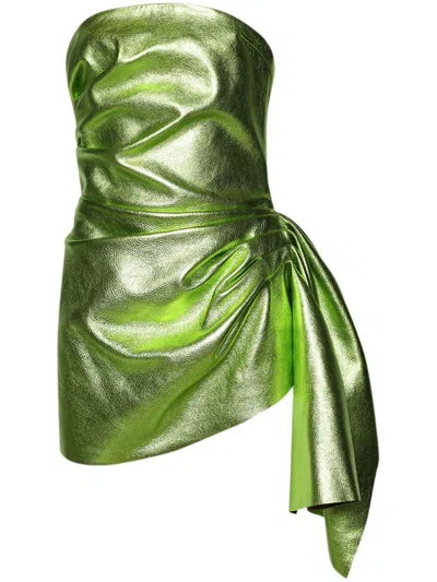 Laquan Smith Ruched Leather Dress In Green