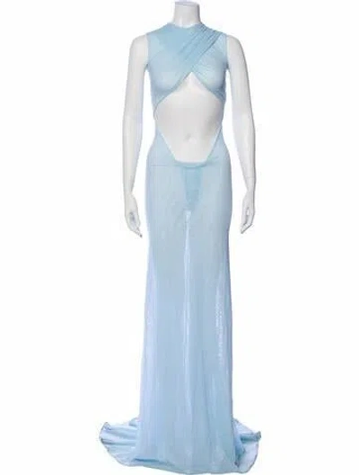 Pre-owned Laquan Smith Halterneck Long Dress In Blue