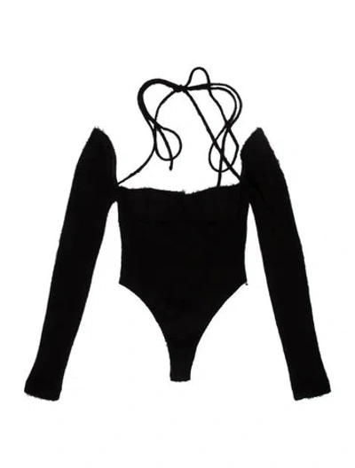 Pre-owned Laquan Smith Halterneck Long Sleeve Bodysuit In Black