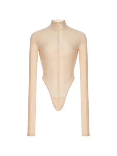 Laquan Smith High-neck Long-sleeve Bodysuit In Neutral