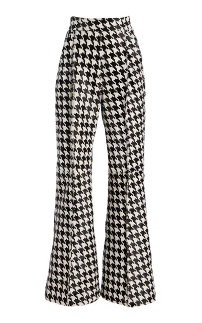 Laquan Smith Houndstooth Flared Trousers In Black,white