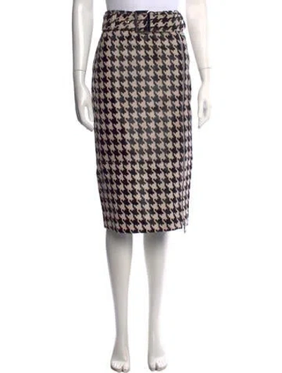 Pre-owned Laquan Smith Houndstooth Print Midi Length Skirt W/ Tags In Multicolor