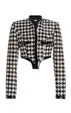 Laquan Smith Houndstooth Tailored Cropped Jacket In Black,white