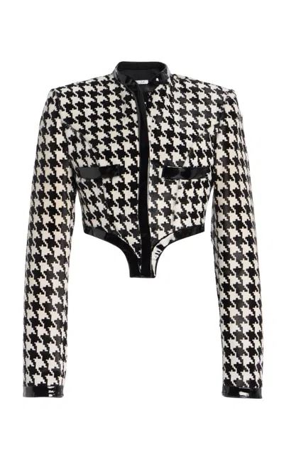 Laquan Smith Houndstooth Tailored Cropped Jacket In Black,white