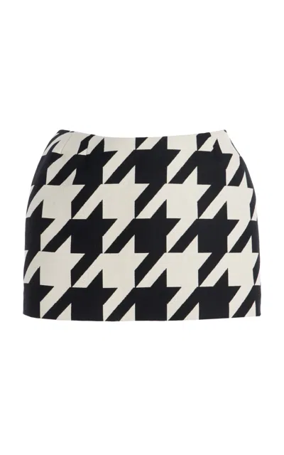Laquan Smith Houndstooth Wool Mini Skirt In Black,white