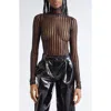 Laquan Smith Illusion Stripe Turtleneck Bodysuit In Black