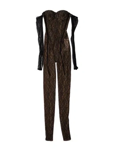 Pre-owned Laquan Smith Lace Pattern Off-the-shoulder Jumpsuit