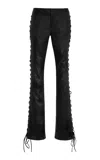 Laquan Smith Lace-up Leather Straight-leg Pants In Black