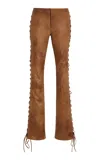 Laquan Smith Lace-up Straight-leg Pants In Brown
