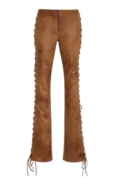 Laquan Smith Lace-up Straight-leg Pants In Brown