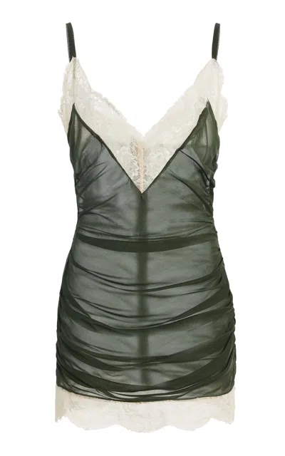 Laquan Smith Lace-trim Silk-blend Mini Dress In Black