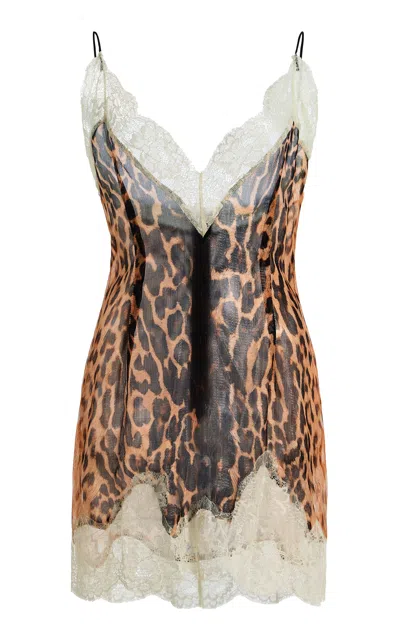 Laquan Smith Lace-trim Silk-blend Mini Dress In Brown