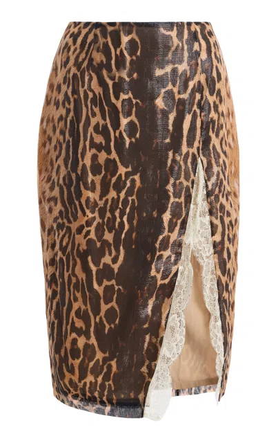 Laquan Smith Lace-trim Silk-blend Pencil Skirt In Animal Print