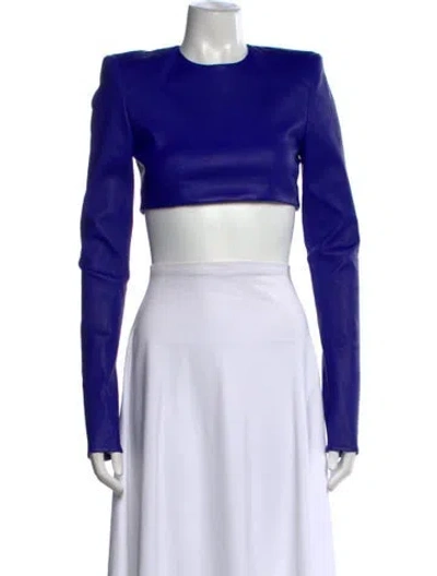 Pre-owned Laquan Smith Lamb Leather Crew Neck Crop Top W/ Tags In Blue