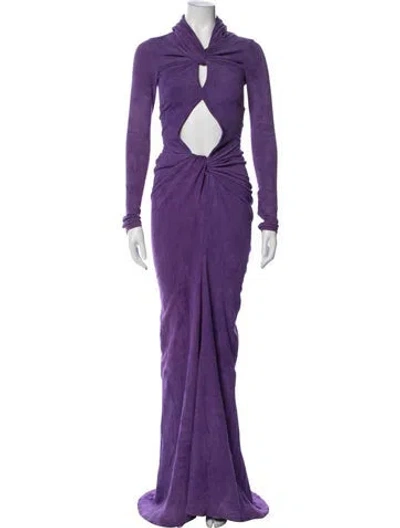 Pre-owned Laquan Smith Lamb Leather Long Dress In Purple