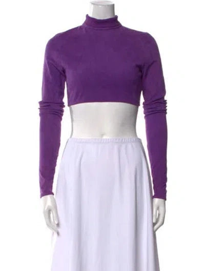 Pre-owned Laquan Smith Lamb Leather Mock Neck Crop Top In Purple