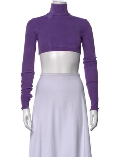 Pre-owned Laquan Smith Lamb Leather Turtleneck Crop Top In Purple