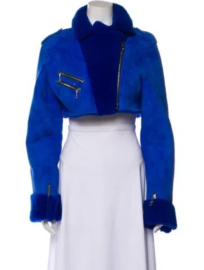 Pre-owned Laquan Smith Lambskin Biker Jacket In Blue