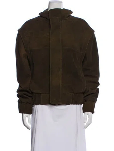 Pre-owned Laquan Smith Leather Bomber Jacket W/ Tags In Green