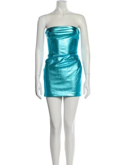 Pre-owned Laquan Smith Leather Mini Dress In Blue