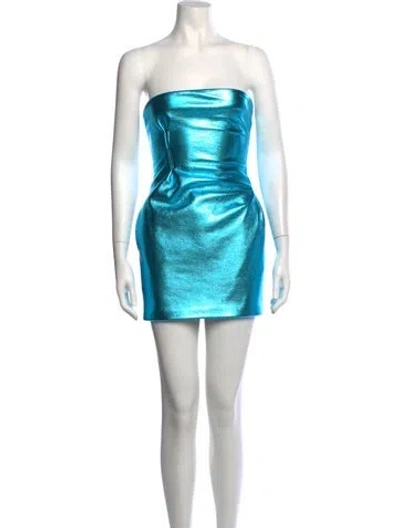 Pre-owned Laquan Smith Leather Mini Dress In Blue