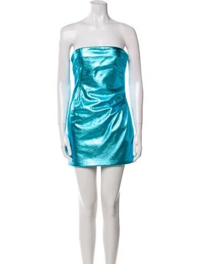 Pre-owned Laquan Smith Leather Mini Dress W/ Tags In Blue