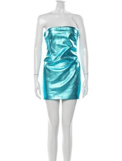 Pre-owned Laquan Smith Leather Mini Dress W/ Tags In Blue