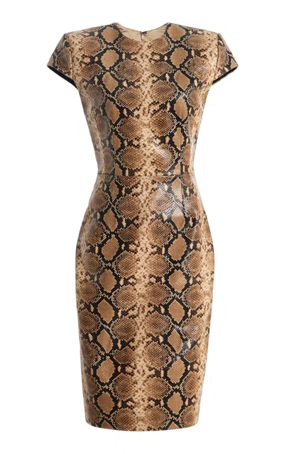 Laquan Smith Leather Snake-print Mini Dress In Brown