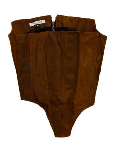 Pre-owned Laquan Smith Leather Strapless Bodysuit In Brown