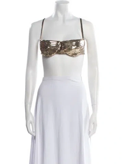 Pre-owned Laquan Smith Linen Square Neckline Crop Top In White