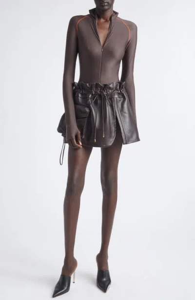 Laquan Smith Long Sleeve Bodysuit In Brown