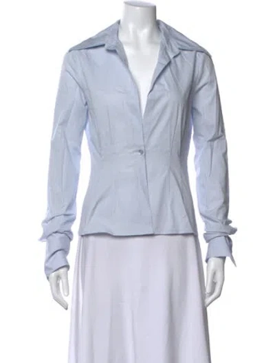 Pre-owned Laquan Smith Long Sleeve Button-up Top In Blue
