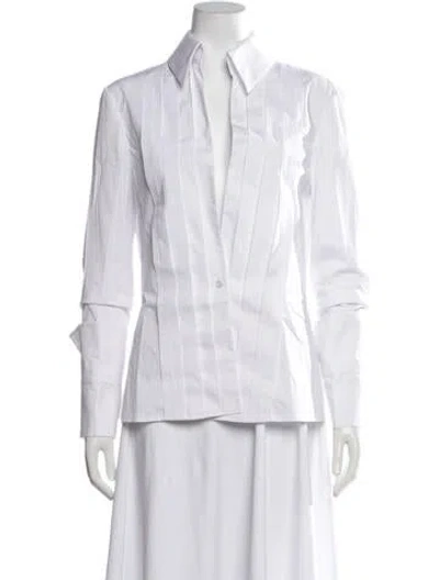 Pre-owned Laquan Smith Long Sleeve Button-up Top W/ Tags In White