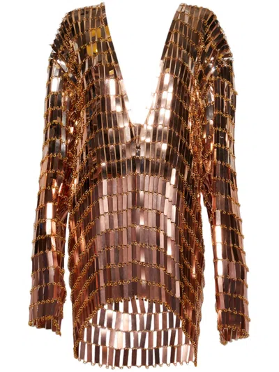 Laquan Smith Long Sleeve Mini Dress In Gold