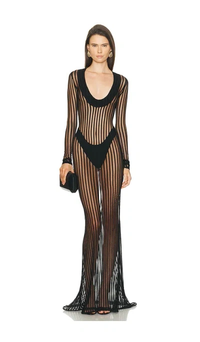 Laquan Smith Long Sleeve Scoop Neck Gown In Black