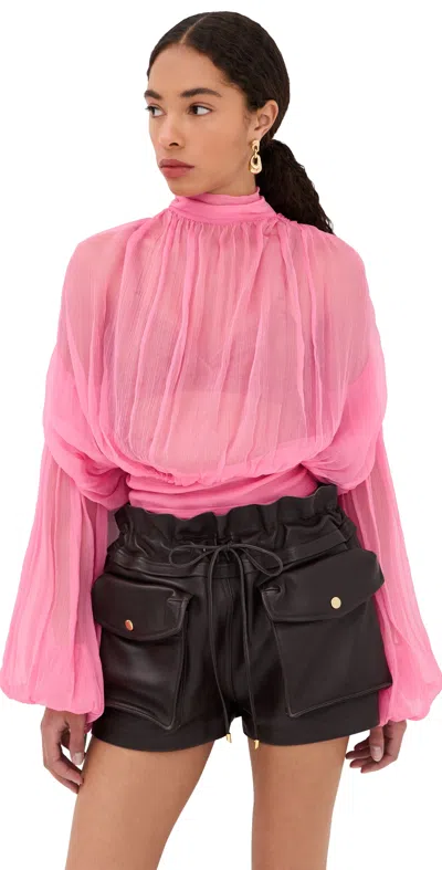 Laquan Smith Long Sleeve Top With Scarf Detail Pink