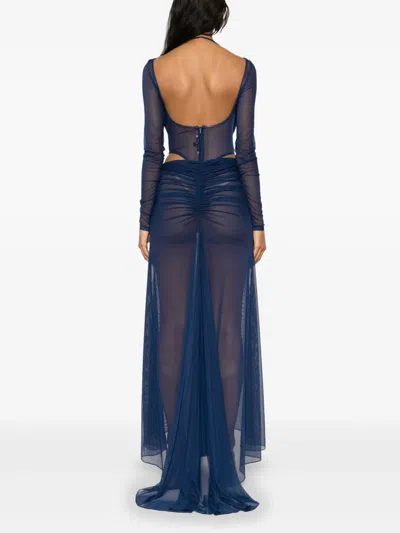 Laquan Smith Mesh-design Bodysuit In Blue