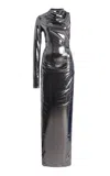 Laquan Smith Metallic Single-sleeve Draped Gown In Silver