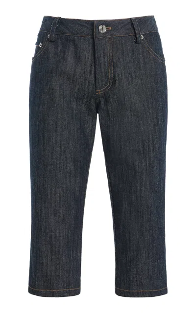 Laquan Smith Mid-rise Denim Capris In Blue